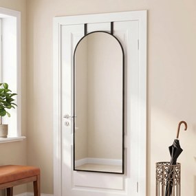 HOMCOM Oglindă de Perete Arcuită 110x40 cm, Ramă din Aluminiu, Cârlige, Design Modern, Negru | Aosom Romania