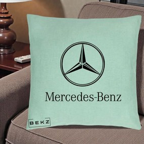Perna Personalizata cu emblema Mercedes-Benz, 40x40 cm, Verde Menta, Husa Detasabila, Perna Inclusa, BEKZ®