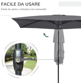 Umbrela de Gradina Dreptunghiulara Outsunny UV 50+, 200x300cm, Gri Inchis | Aosom RO