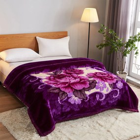 Pătură Cocolino dublă, mov cu flori mari, 200x230 cm, PDD02