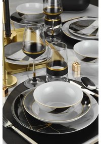 Set de masă, 24 piese, porțelan, negru/alb/auriu