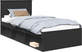 vidaXL Cadru de pat cu headboard Negru 90 x 190 cm Lemn de pin masiv