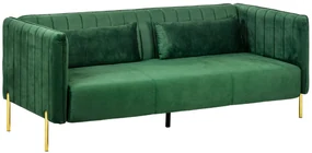 HOMCOM Canapea 3 Locuri Economie de Spatiu cu Perne Capitonate, Canapea Moderna cu Picioare din Otel si Tesatura din Catifea, 195x88x76 cm, Verde