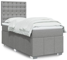 vidaXL Pat box spring cu saltea, gri deschis, 90x190 cm, textil