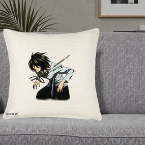 Perna Personalizata Death Note L Lawliet Lanturi, 40x40 cm, Crem Reliefat, Husa Detasabila, Perna Inclusa, BEKZ®