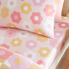 Cearceaf pentru copii roz pentru pat de o persoană cu elastic 90x190 cm Retro Daisy – Catherine Lansfield