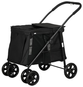 PawHut Cărucior pentru câini cu pernă, 3 buzunare laterale, pliabil, cărucior pentru câini, 102 cm x 62 cm x 105 cm, Negru | Aosom Romania