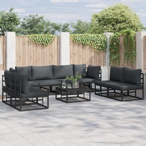 vidaXL Set de canapele pentru grădină cu pernă 8 pcs Negru Aluminiu