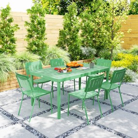 Outsunny Masă de grădină exterioară cu 6 scaune, placă cu lamele 150 cm, structură din oțel rezistent la rugina, verde | Aosom Romania