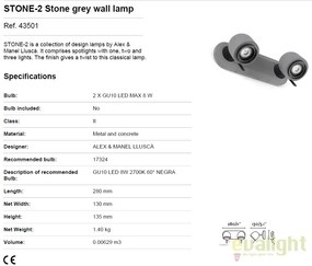 Aplica perete cu 2 spoturi directionabile STONE-2 gri 43501