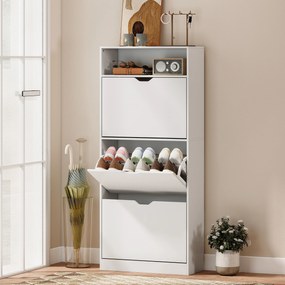 HOMCOM Dulap pentru pantofi 18 perechi, dulap îngust pentru pantofi, 3 sertare rabatabile, rafturi reglabile, alb | Aosom Romania