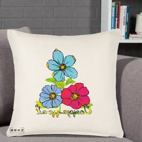 Perna Decorativa Trei Flori Grafice Pop Art, 40x40 cm, Crem Reliefat, Husa Detasabila, Perna Inclusa, BEKZ®