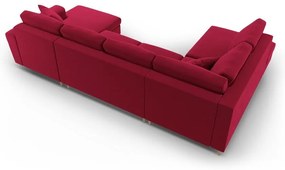 Colțar roșu extensibil, cu spațiu de depozitare cu tapițerie din catifea (cu colț pe partea stângă-în formă de "U") Kyoto – Cosmopolitan Design