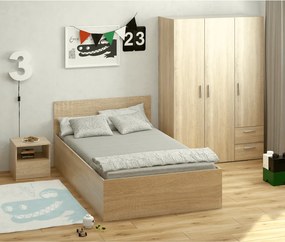 Pat cu somieră metalic şi spaţiu de depozitare, 120x200, stejar sonoma, DOLI