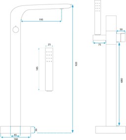 Baterie cada freestanding Rea Clark, crom lucios