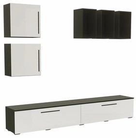 Living haaus Haga V8, Alb Lucios/Negru, MDF, L 240 cm