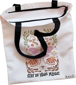 Sacosa de Panza pentru Cumparaturi, Geanta Tote, Boho Style 4, Cu fermoar, 38x34.5 cm, Alba, BEKZ®