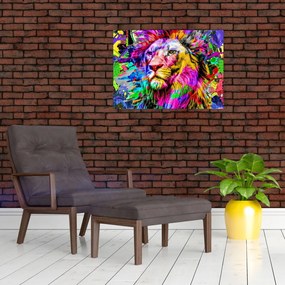 Tablou pe sticlă - 3D imaginea leului (70x50 cm)