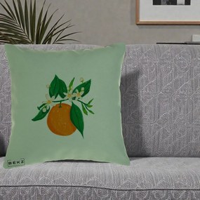 Perna Decorativa Portocala in Floare, 40x40 cm, Verde, Husa Detasabila, Perna Inclusa, BEKZ®