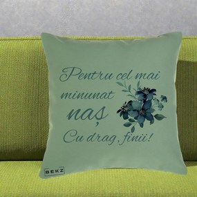 Cadou pentru Nas - Perna Personalizata Pentru Cel mai Minunat Nas Cu drag Finii, 40x40 cm, Verde, Husa Detasabila, Perna Inclusa, BEKZ®
