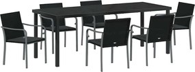 vidaXL Set de masă pentru grădină 7 pcs Negru și Gri Ratan PE