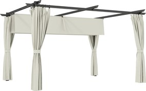 Outsunny Pergolă de grădină exterioară 3 x 4 m, acoperiș retractabil și perdele, anti-UV UPF30+, pentru grătar, patio, terasă, crem | Aosom Romania