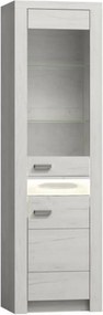 Vitrina INFINITY I-04, frasin alb, PAL melaminat/sticla, 56x42x192 cm