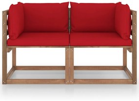 Canapea de gradina paleti, 2 locuri, perne rosii, lemn pin Rosu, Canapea cu 2 locuri, 1
