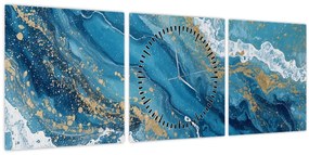 Tablou - Marmură bleu cu aur II. (cu ceas) (90x30 cm)