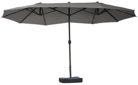 Outsunny Umbrelă de grădină exterioară, umbrelă dublă rectangulară 4,6L x 2,7l x 2,4H m cu deschidere și închidere cu manivelă, saci de greutate și bază incluse, pentru balcon, piscină, gri | Aosom Romania