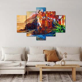 Tablou - Satul de coastă Cinque Terre, Riviera italiană, impresionismul modern (150x105 cm)