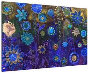 Tablou - Flori albastru închis (90x60 cm)