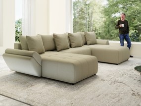 Colțar extensibil dumonde cu ladă de depozitare si sezut confortabil din spuma high-density, Berlin U Enjoy Camel 380x180 cm