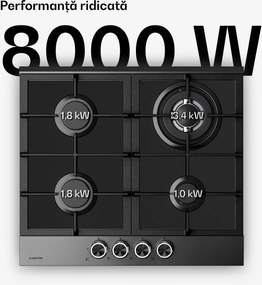 Klarstein Plită pe gaz Verosteel, 4 arzătoare, aprindere electrică, compatibilă cu gaz natural și GPL, 8000 W, 60 cm