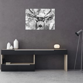 Tablou pe sticlă - Cerb în timpul iernii (70x50 cm)