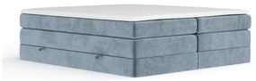 Pat boxspring albastru cu spațiu de depozitare/fără tăblie 200x200 cm Juniper – Maison de Rêve