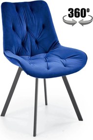 Scaun rotativ K519, albastru/negru, stofa catifelata/metal, 54x63x86 c
