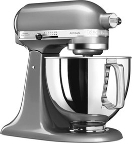 Mixer planetar KitchenAid Artisan Elegance 5KSM125ECU Contour Silver, 300 W, 4,8 l, Transmisie directa, 10 viteze, Argintiu metalizat