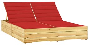 3065975 vidaXL Șezlong dublu cu perne roșii, lemn de pin tratat