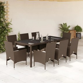 vidaXL Set mobilier de grădină cu perne 9 piese maro poliratan&amp;sticlă
