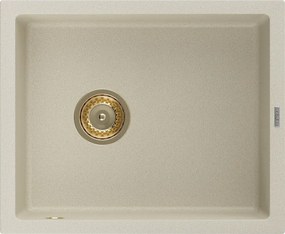 Mexen Pedro chiuvetă de granit cu 1 compartiment 560 x 460 mm, bej, sifon auriu - 6508561000-69-G