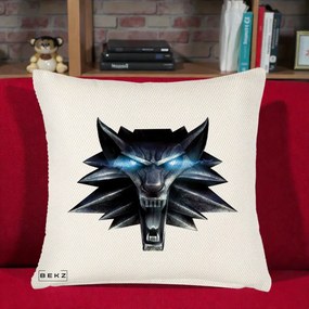 Perna Decorativa The Witcher Wolf Head, 40x40 cm, Crem Reliefat, Husa Detasabila, Perna Inclusa, BEKZ®
