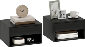 HOMCOM Set de 2 noptieri montate pe perete, sertar, compartiment deschis, blat, 37 x 32 x 21 cm, negru | Aosom Romania