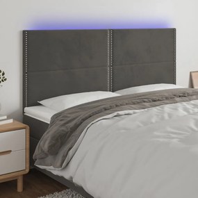 3122351 vidaXL Tăblie de pat cu LED, gri închis, 200x5x118/128 cm, catifea