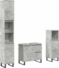 vidaXL Set mobilier de baie, 3 piese, gri beton, lemn compozit