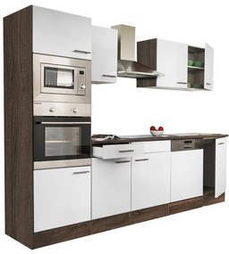 Mobilă de bucătărie Yorki cu corp din stejar Yorki, față alb satinat, dimensiune 280 cm