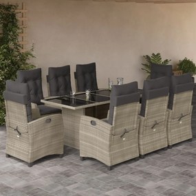 3212700 vidaXL Set mobilier grădină cu perne, 9 piese, gri deschis, poliratan