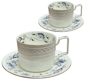 Serviciu din Portelan fosfatic, BLUE GARDEN, 2 Cesti si Farfurii, 250 ml