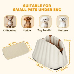 PawHut Scaun Auto pentru Câini Mici cu Lesă și Bază Antiderapantă, Convertibil în Geantă pentru Animale, Crem | Aosom Romania