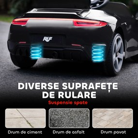 AIYAPLAY Mașină pentru Copii 3-5 Ani cu Licență Oficială RUF GT, Telecomandă, Centură de Siguranță și Muzică, Negru | Aosom Romania